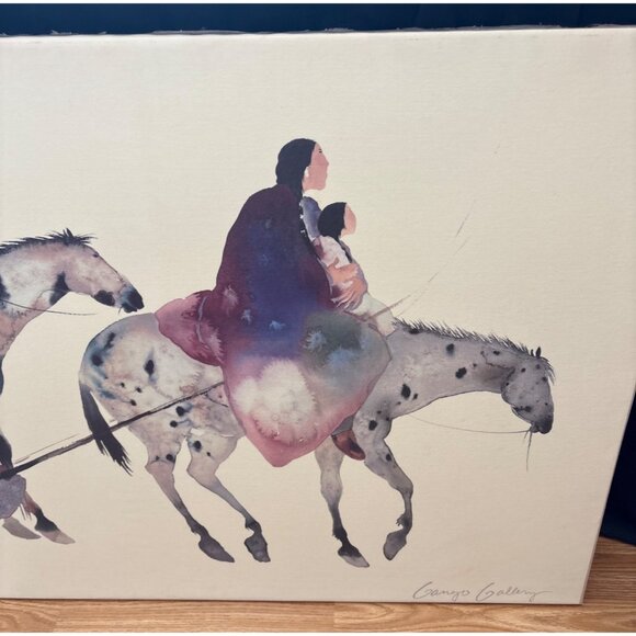 Carol Grigg Canvas Print Travois Native Inspired Watercolor Signed 39.5 x 25.25" - Picture 2 of 10